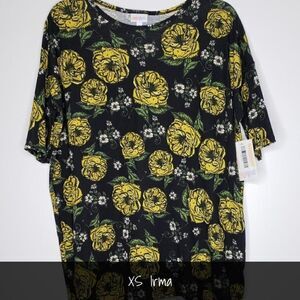 LuLaRoe Irma Tunic Extra Small XS Floral Black Yellow NEW